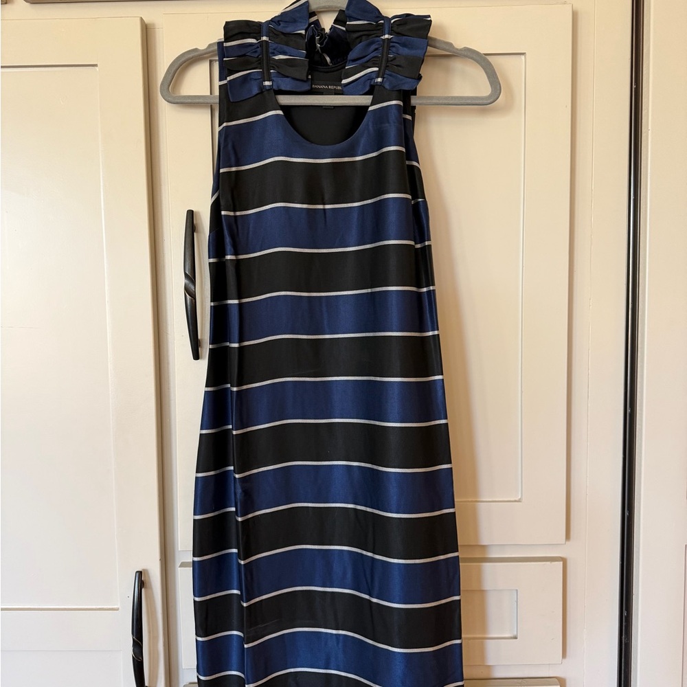 Banana Republic Navy and Black Striped Midi Dress